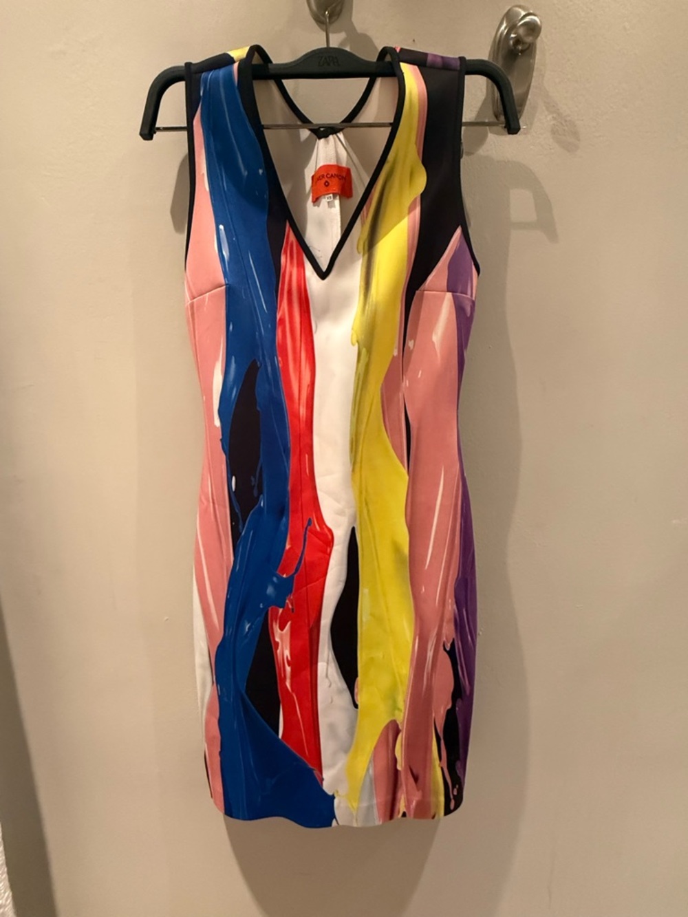 Clover Canyon Multicolor Paint-Stripe Sleeveless V-Neck Dress